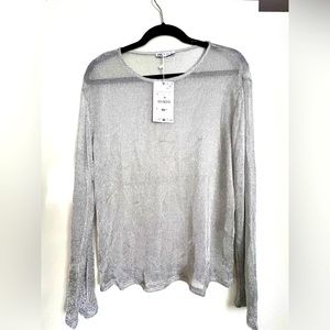Nwt Zara silver mesh semi sheer long sleeve tee